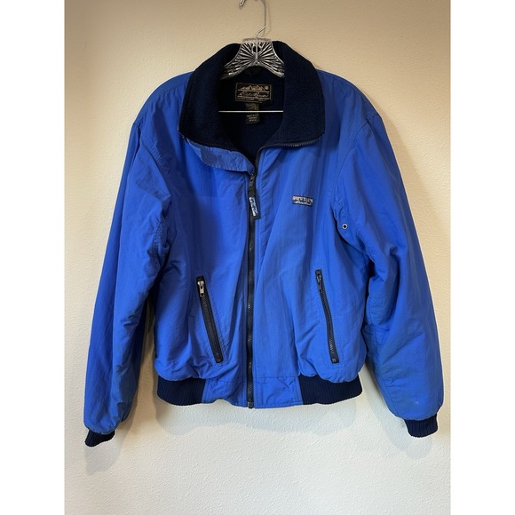 VTG Eddie Bauer Women's M Bomber Jacket Blue 90s Zip Fleece Lined MADE‎ USA - Picture 1 of 8